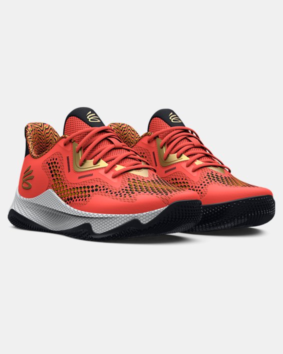 Unisex Curry UA HOVR™ Splash 3 Let's 3 Basketball Shoes in Orange image number 3